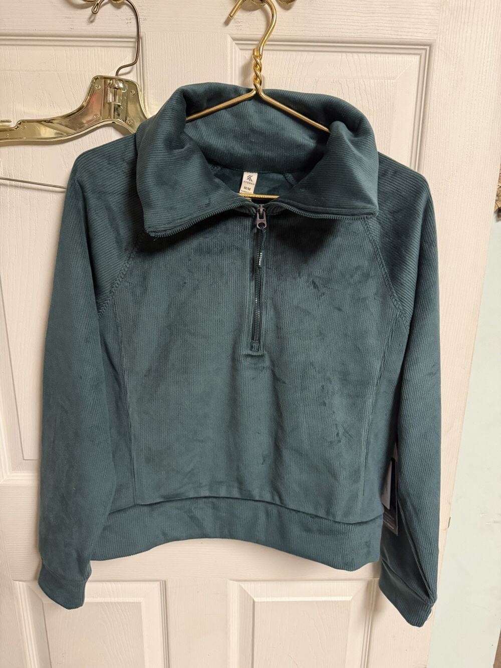 KYODAN Women’s M Green - Pine Velour Long Sleeve Hooded Pullover Top NWT 40w